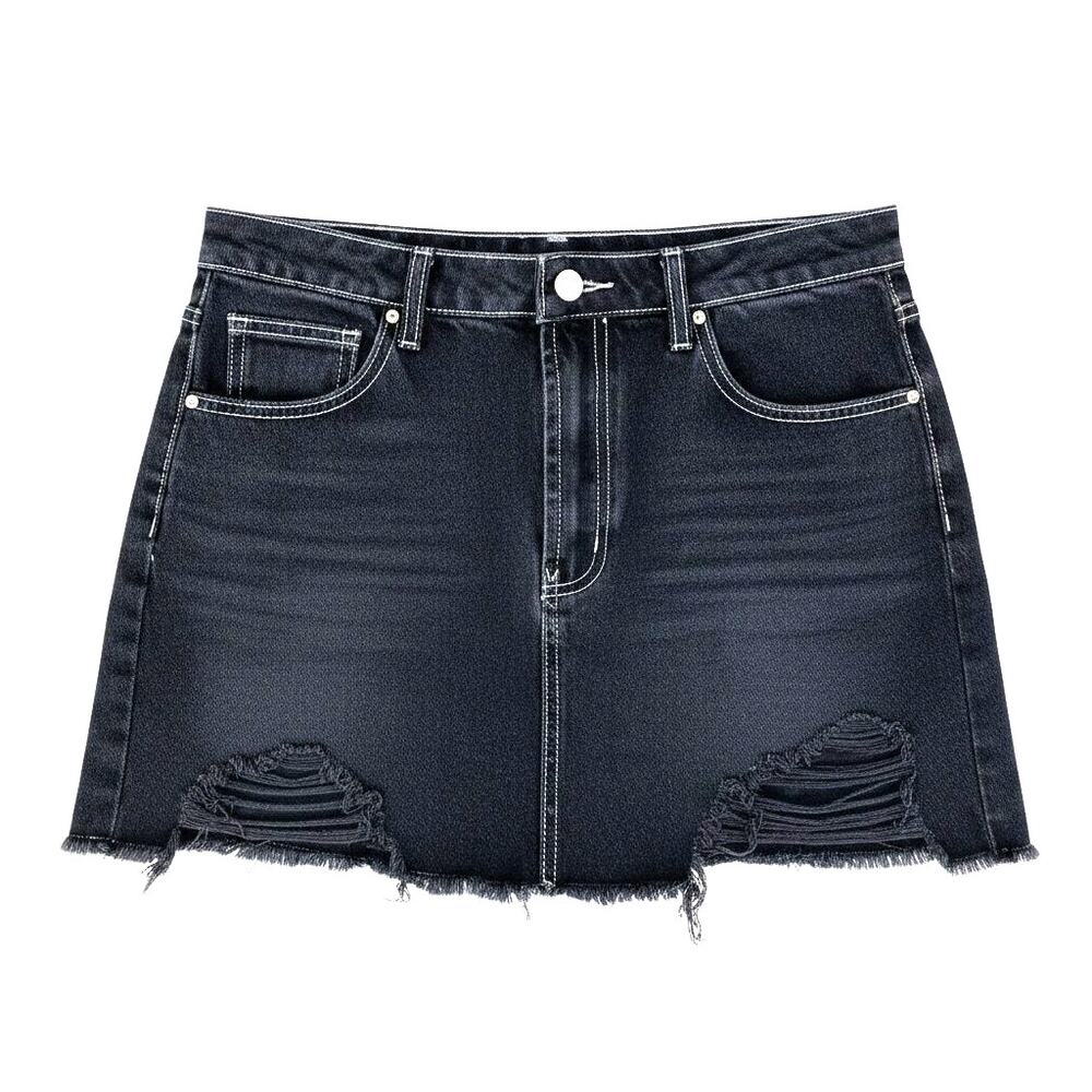 Forever 21 Y2K Womens Distressed Raw Hem Mini Skirt Faded Black 29 Edgy Grunge